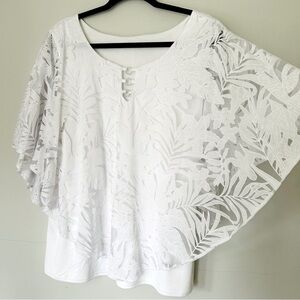 Elegant White Top with Lace Overlay Like New Size 1X